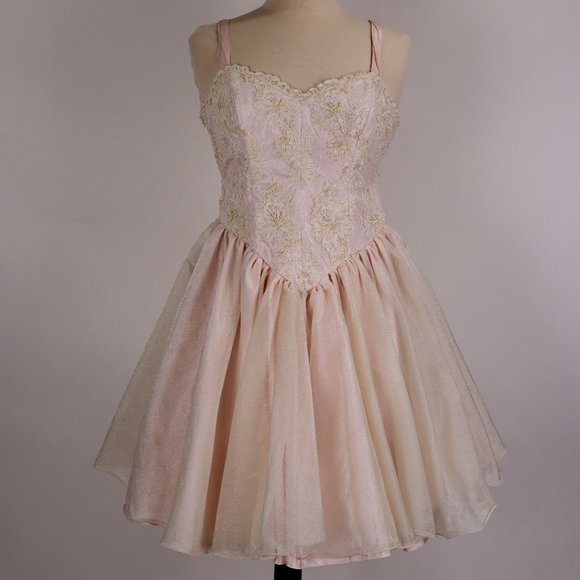 Vtg 80's Taffeta Pearl Embroidered Lace Mini Madonna Like A Virgin Party Dress - Picture 1 of 8